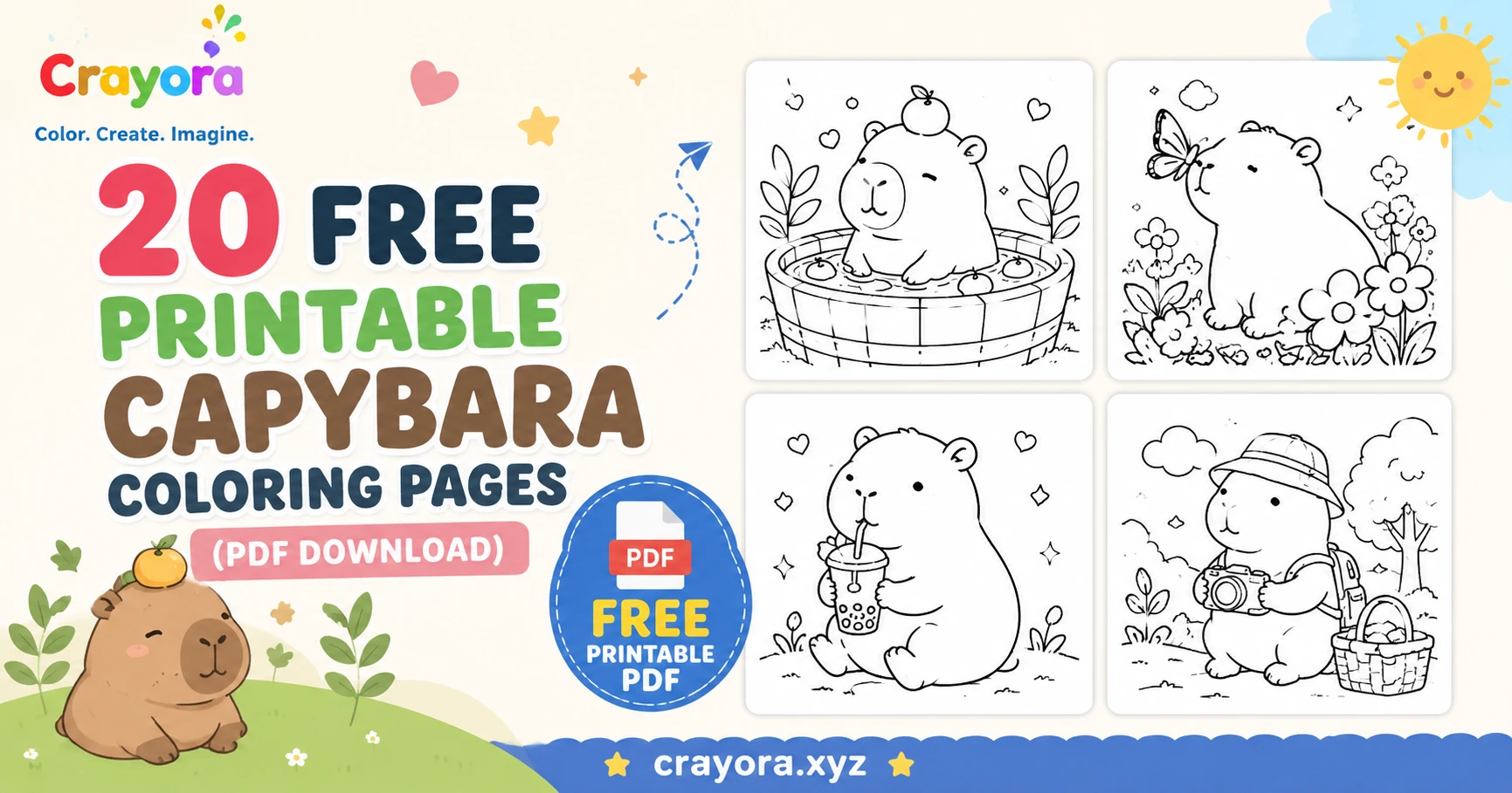 20 Free Printable Capybara Coloring Pages PDF for Kids